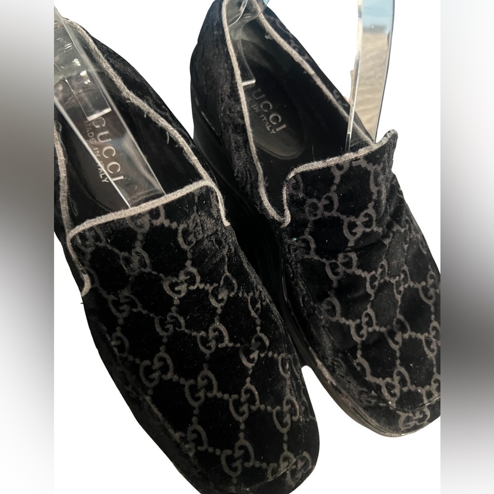 GUCCI Black Suede Double G Platform Loafers